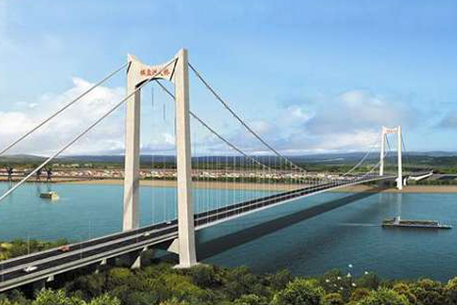 湖北棋盤洲長江公路大橋為地錨式懸索橋,主跨1038米。.jpg